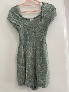Green Floral Smocked Cottagecore Boho Romper